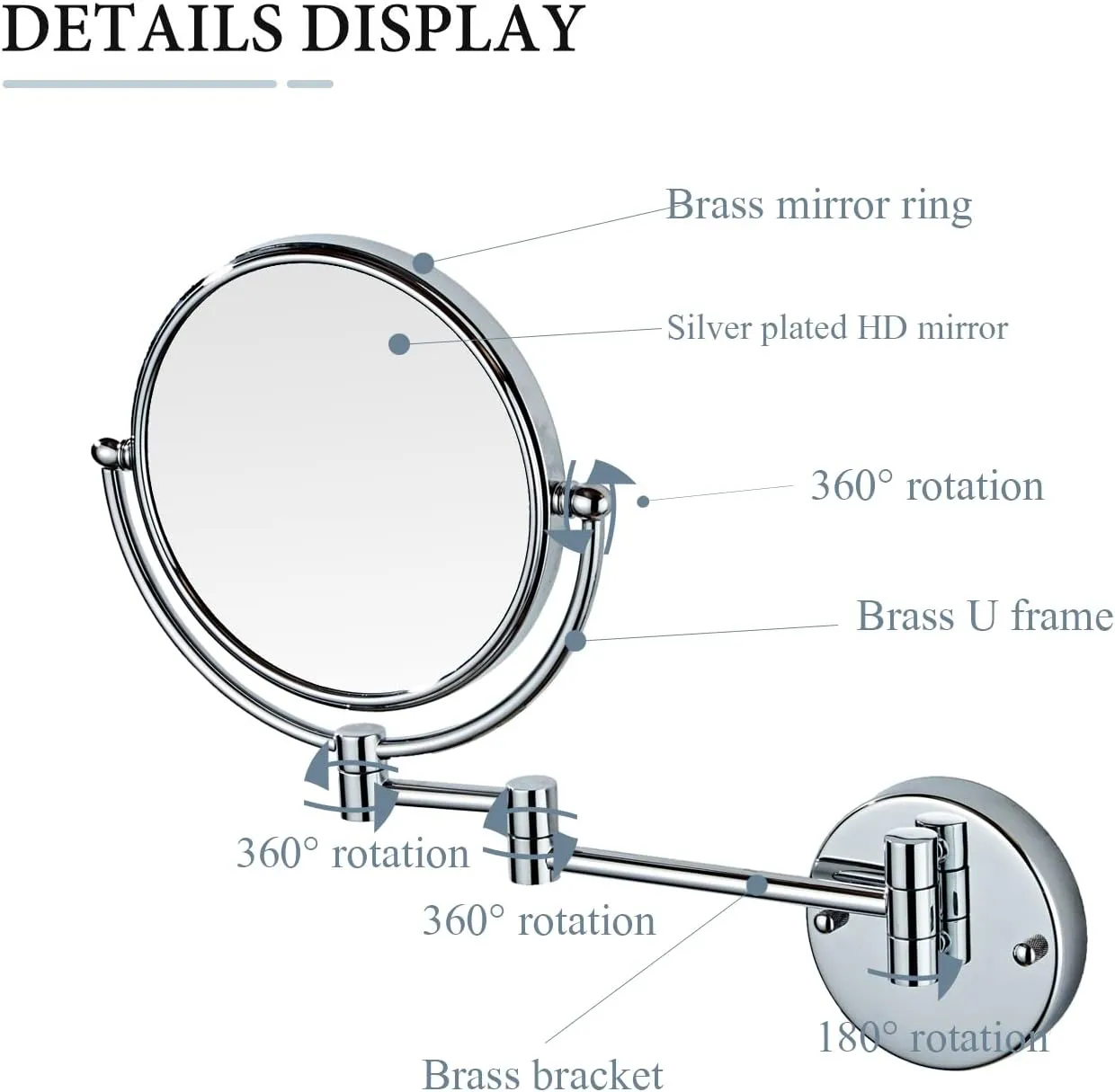 Wall Mounted Makeup Mirror, Wall Mounted Makeup Mirror with Magnification, 8 Inch 360°Rotatable Double Sided Vanity Magnifying Mirror for Bathroom (Bronzed 3X)