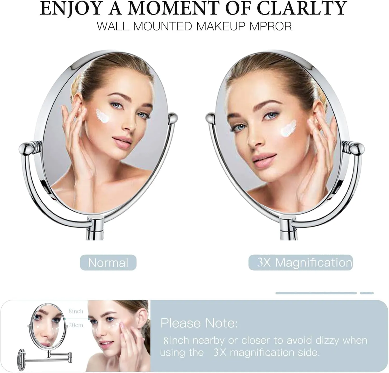 Wall Mounted Makeup Mirror, Wall Mounted Makeup Mirror with Magnification, 8 Inch 360°Rotatable Double Sided Vanity Magnifying Mirror for Bathroom (Bronzed 3X)