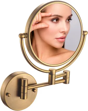 Wall Mounted Makeup Mirror, Wall Mounted Makeup Mirror with Magnification, 8 Inch 360°Rotatable Double Sided Vanity Magnifying Mirror for Bathroom (Bronzed 3X)
