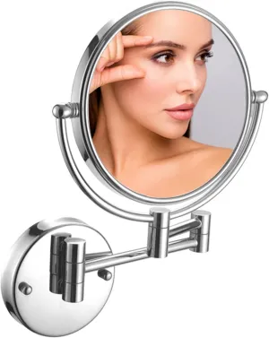 Wall Mounted Makeup Mirror, Wall Mounted Makeup Mirror with Magnification, 8 Inch 360°Rotatable Double Sided Vanity Magnifying Mirror for Bathroom (Silver White 7X)