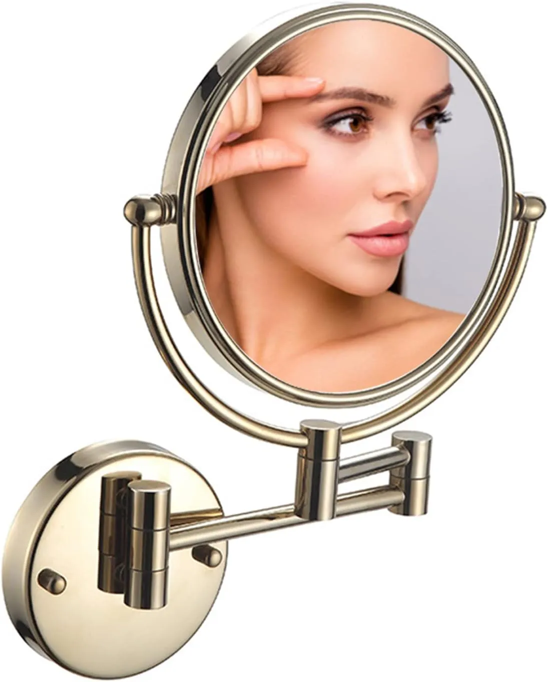 Wall Mounted Makeup Mirror, Wall Mounted Makeup Mirror with Magnification, 8 Inch 360°Rotatable Double Sided Vanity Magnifying Mirror for Bathroom (Zirconium Gold 10X)
