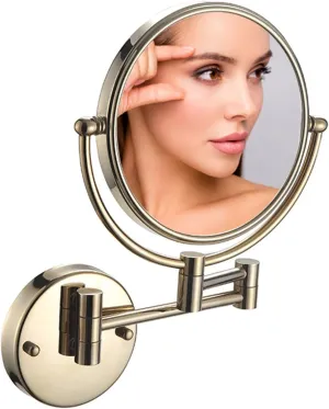 Wall Mounted Makeup Mirror, Wall Mounted Makeup Mirror with Magnification, 8 Inch 360°Rotatable Double Sided Vanity Magnifying Mirror for Bathroom (Zirconium Gold 10X)