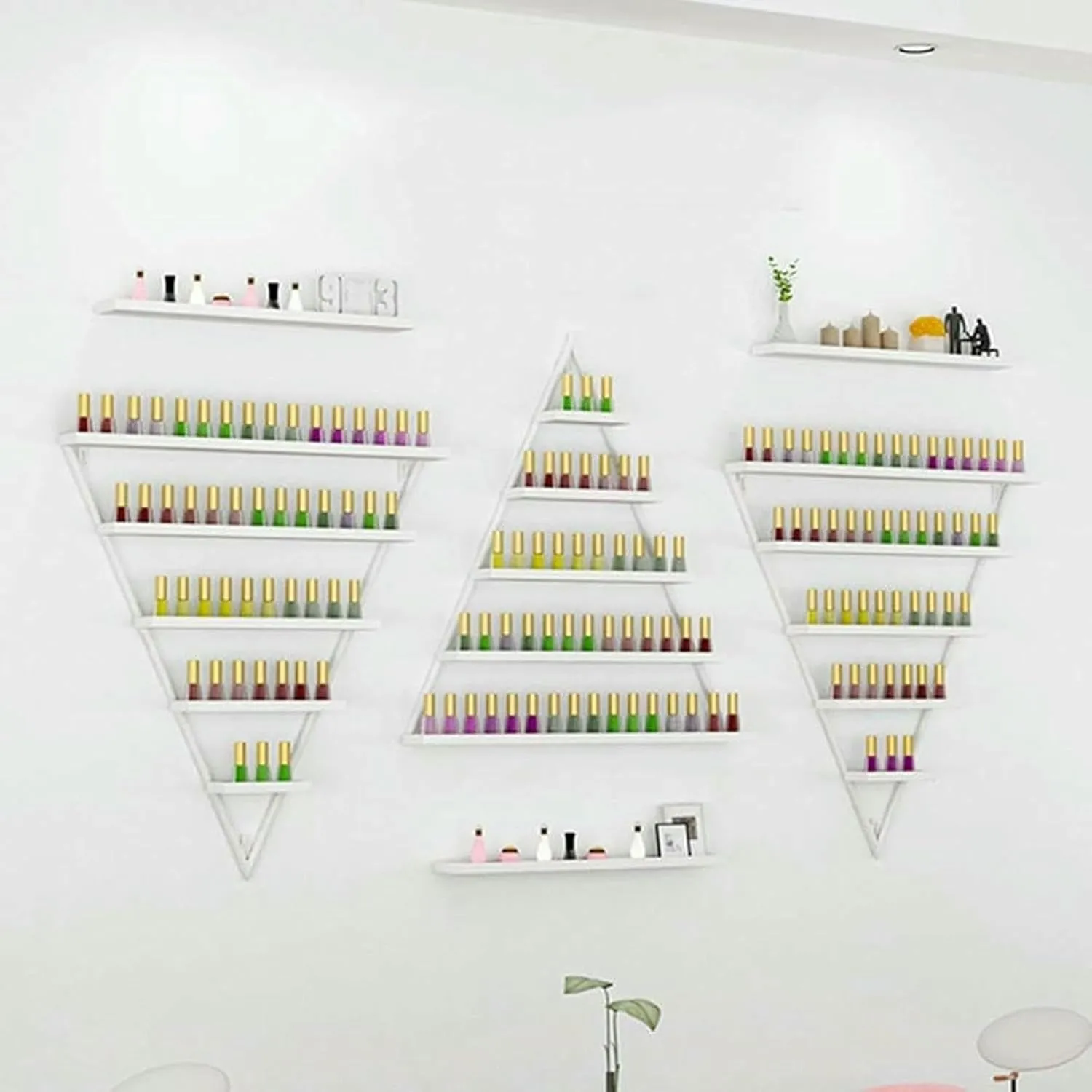 Wall Mounted Nail Polish Storage Racks 5 Layer Organizer for Nail Polish Bottles Perfumes and Lipsticks(Gold)