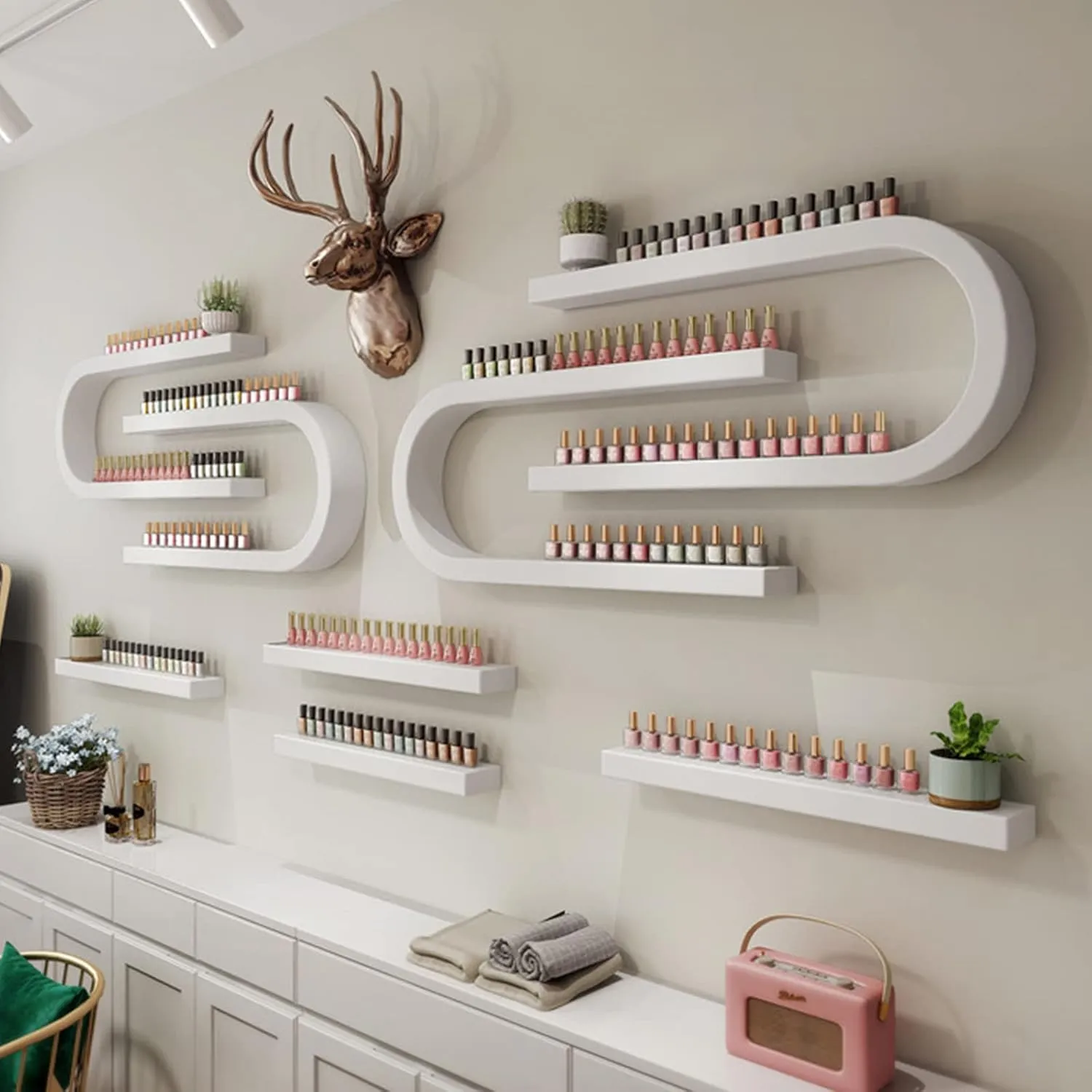 Wall Mounted Shelf, U-Shaped Nail Polish & Essential Oil Display Rack, Multifunctional Organizer for Salon & Beauty Use, 8-Piece Set, Perfect for Perfume Storage
