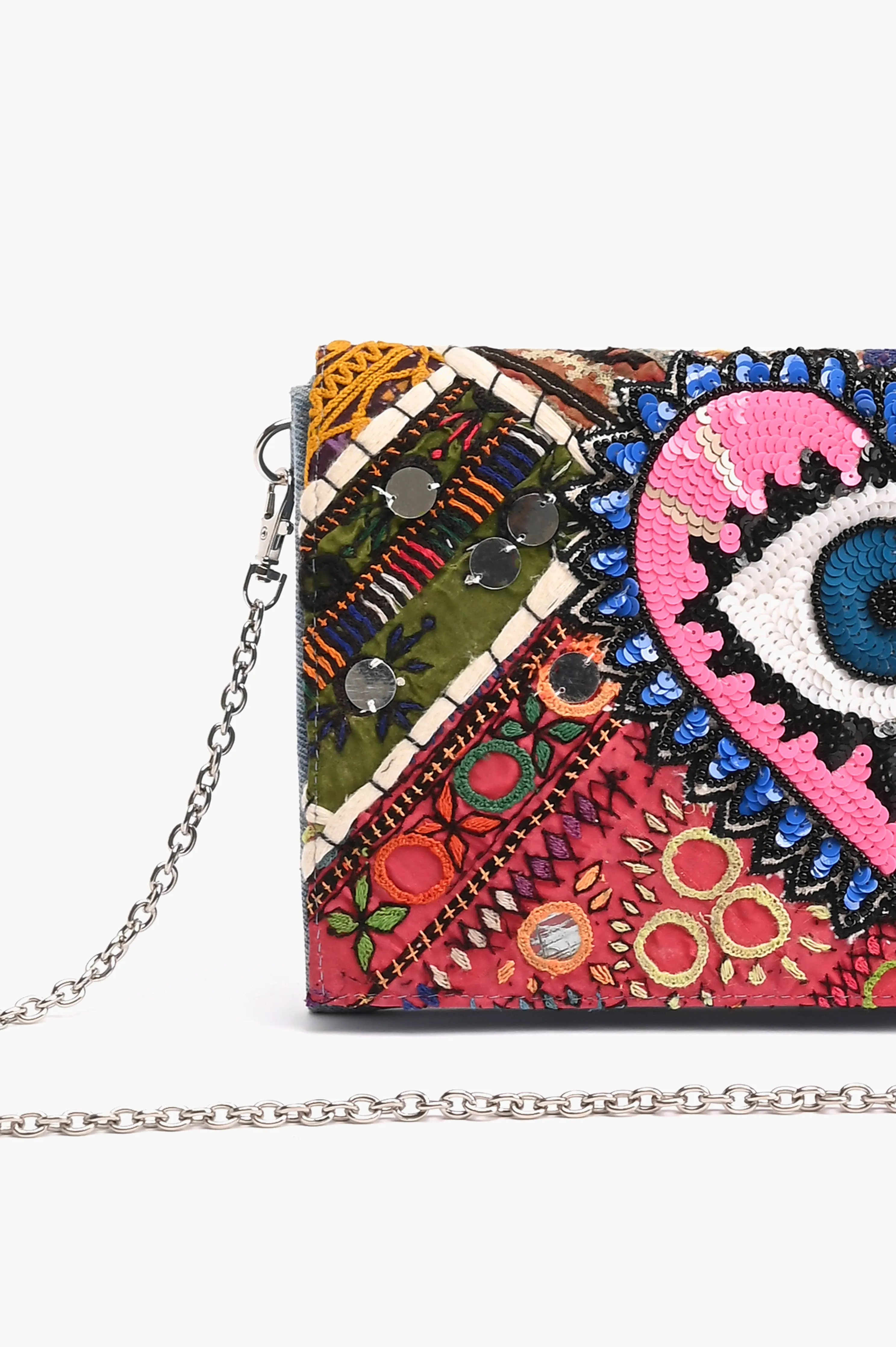 Watch Over Me Evil Eye Denim Clutch