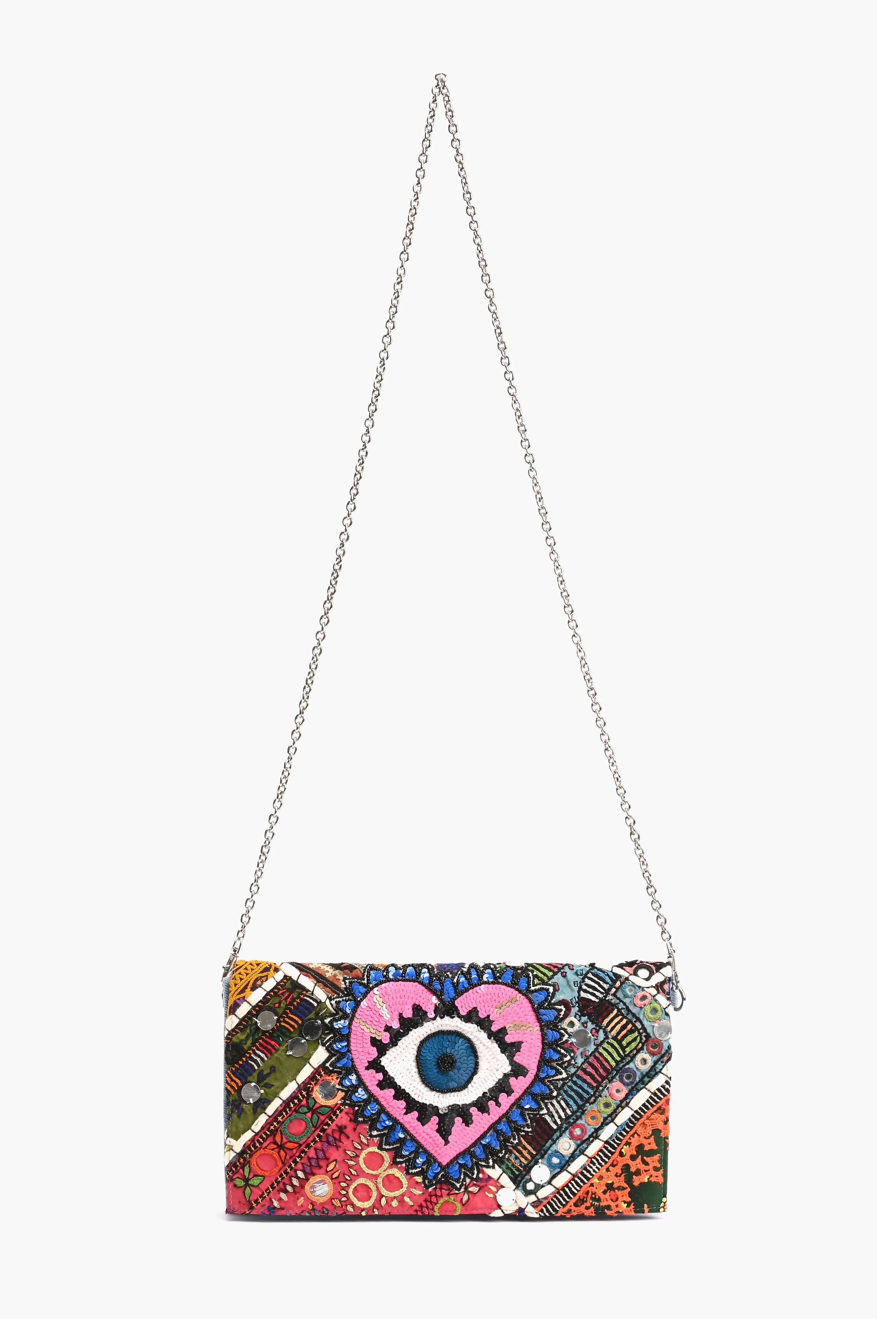 Watch Over Me Evil Eye Denim Clutch