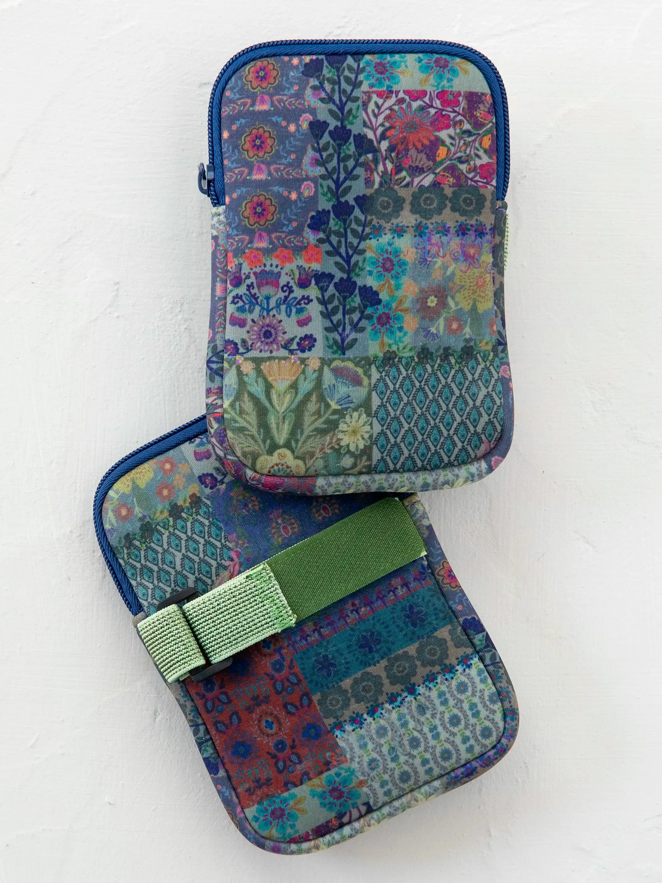 Water Bottle Zipper Pouch - Blue Patchwork