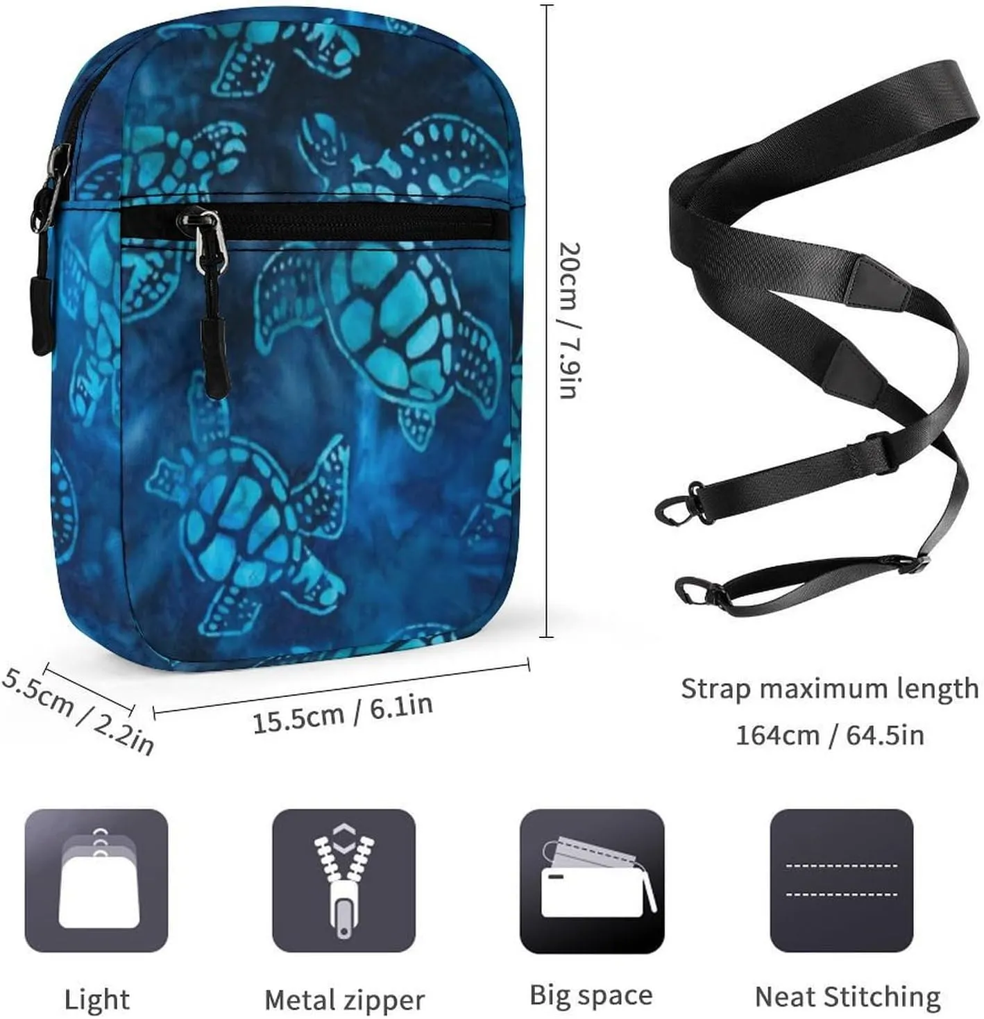 Watercolor Blue Sea Turtle Crossbody Bag Small Shoulder Bag Waterproof, Lightweight And Convenient