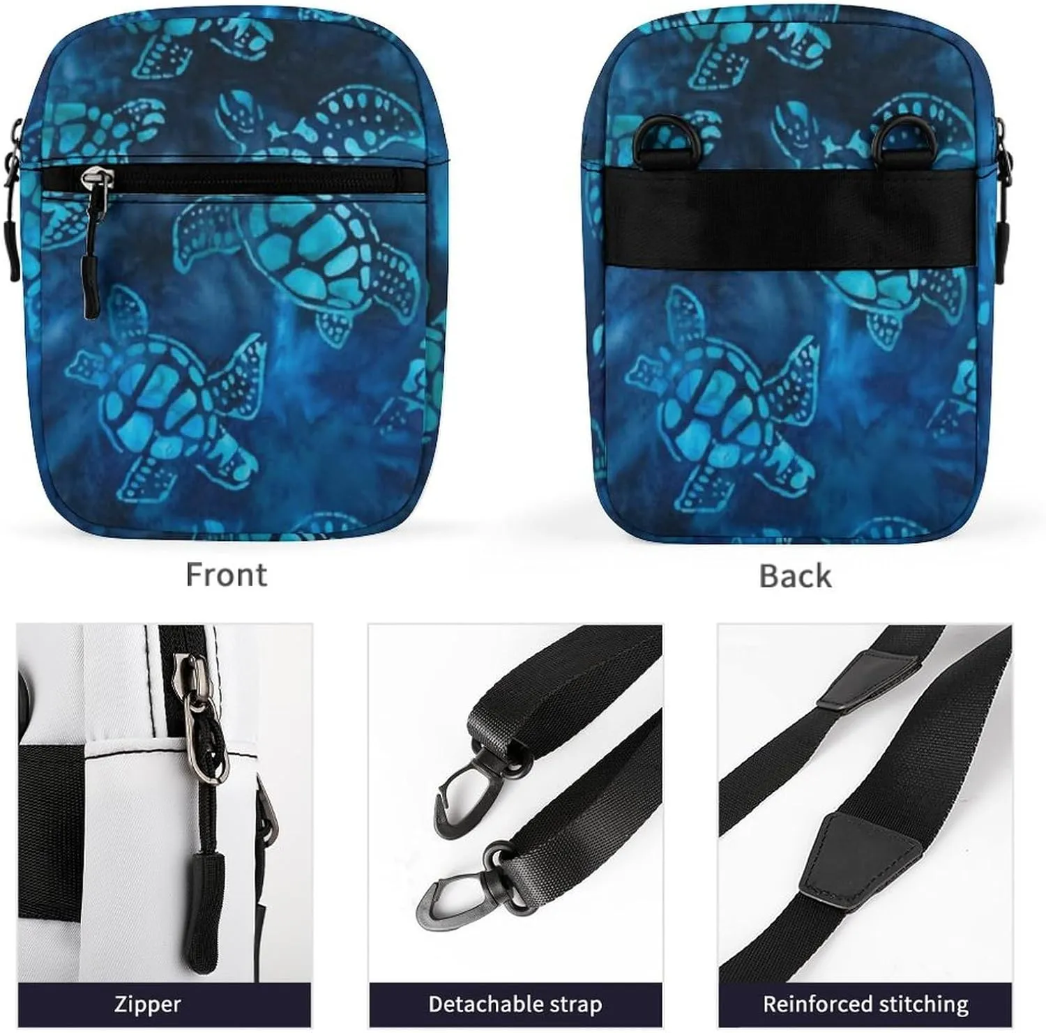 Watercolor Blue Sea Turtle Crossbody Bag Small Shoulder Bag Waterproof, Lightweight And Convenient