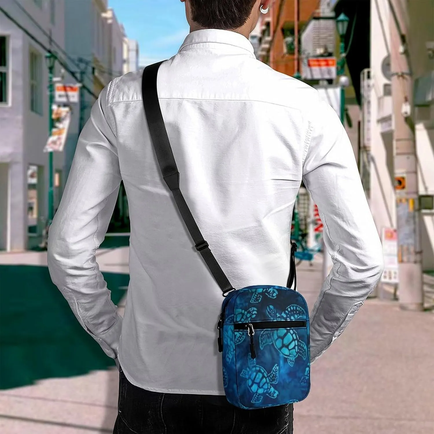 Watercolor Blue Sea Turtle Crossbody Bag Small Shoulder Bag Waterproof, Lightweight And Convenient
