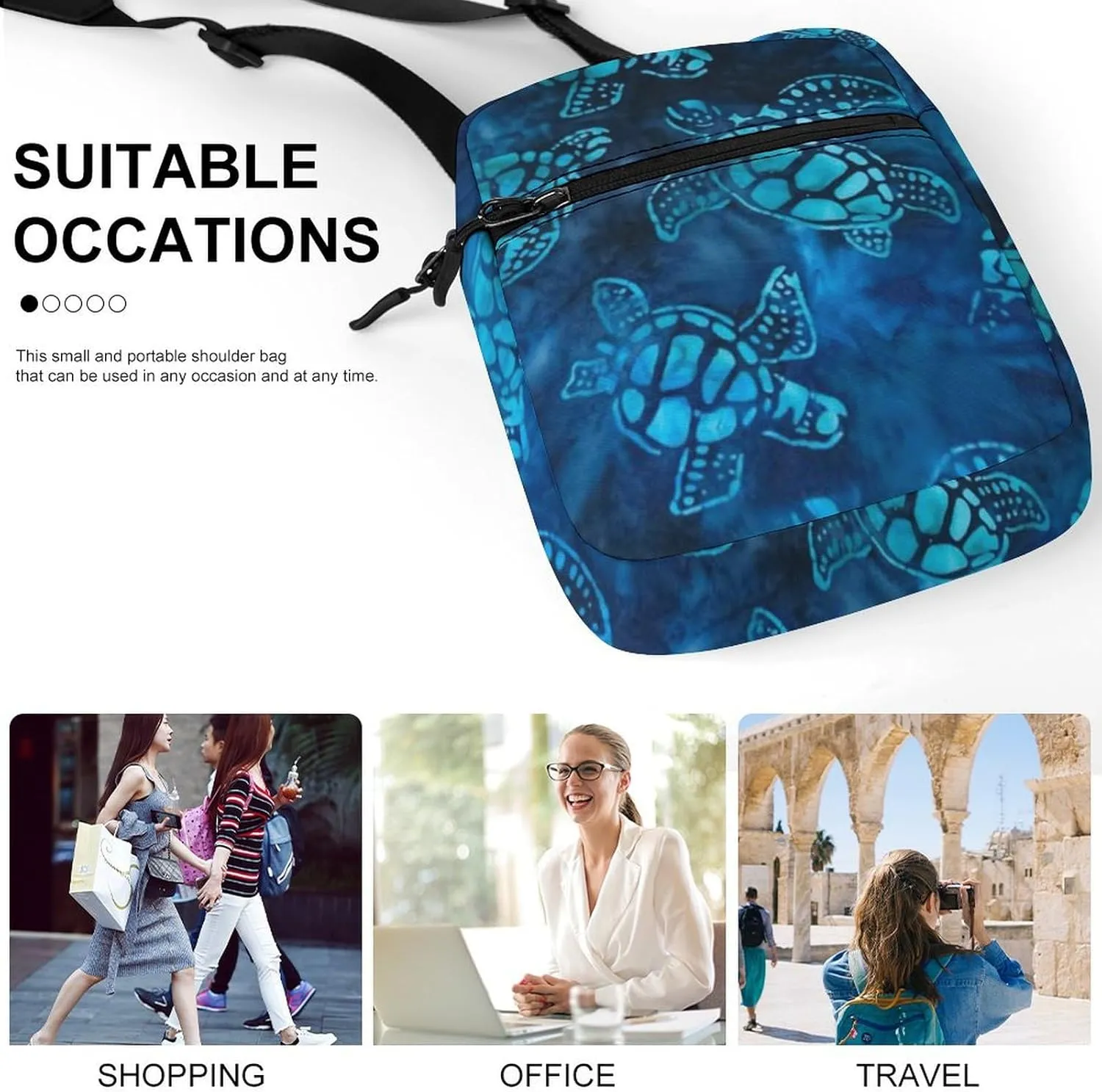 Watercolor Blue Sea Turtle Crossbody Bag Small Shoulder Bag Waterproof, Lightweight And Convenient