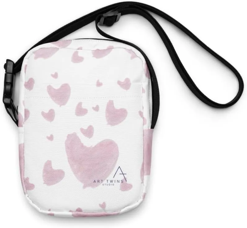 Watercolor Hearts Print Crossbody Bag, All-Over Pattern