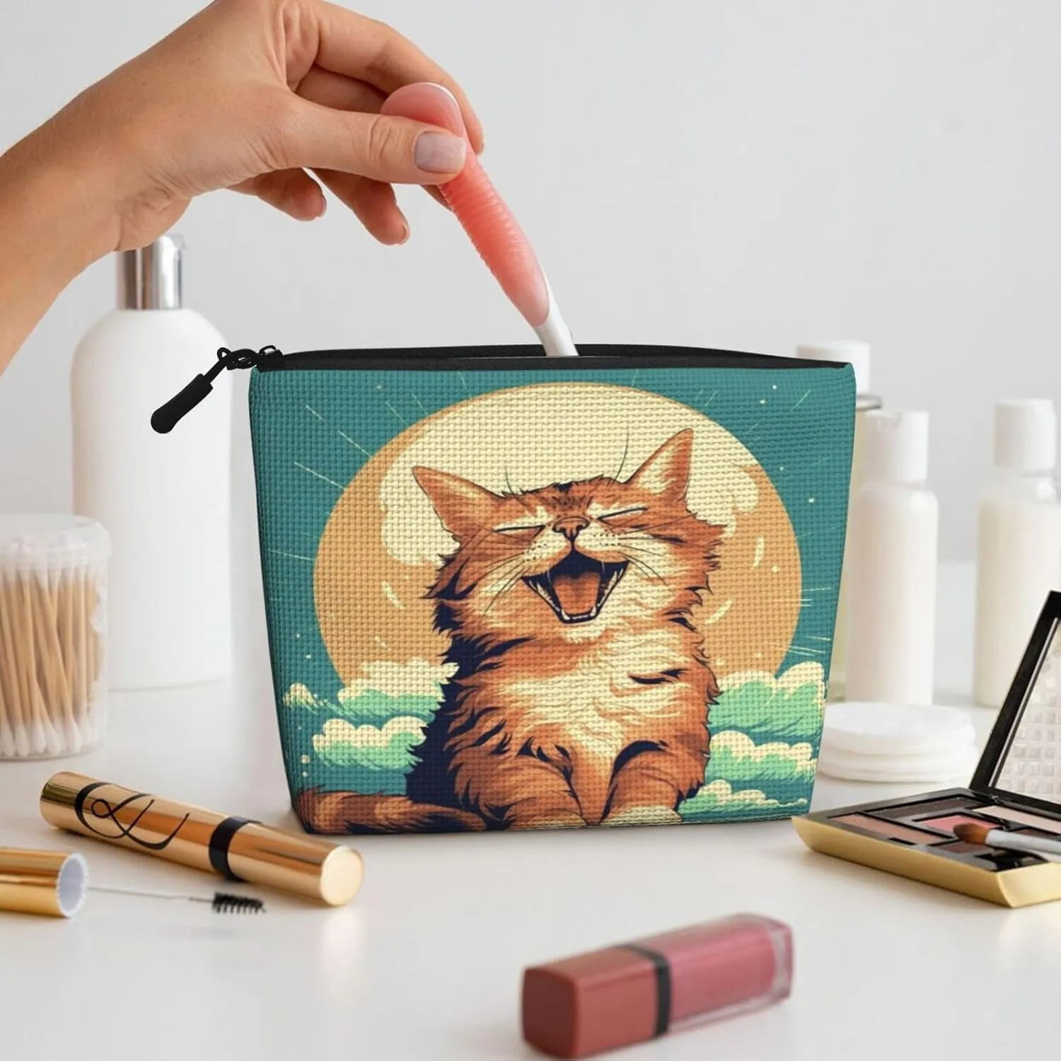 Wave Cat Series Makeup Bag Birthday Gift Mother'S Day Gifts Are The Internal Capacity Is Large Light And Cute Suitable For Daily Life Travel Etc