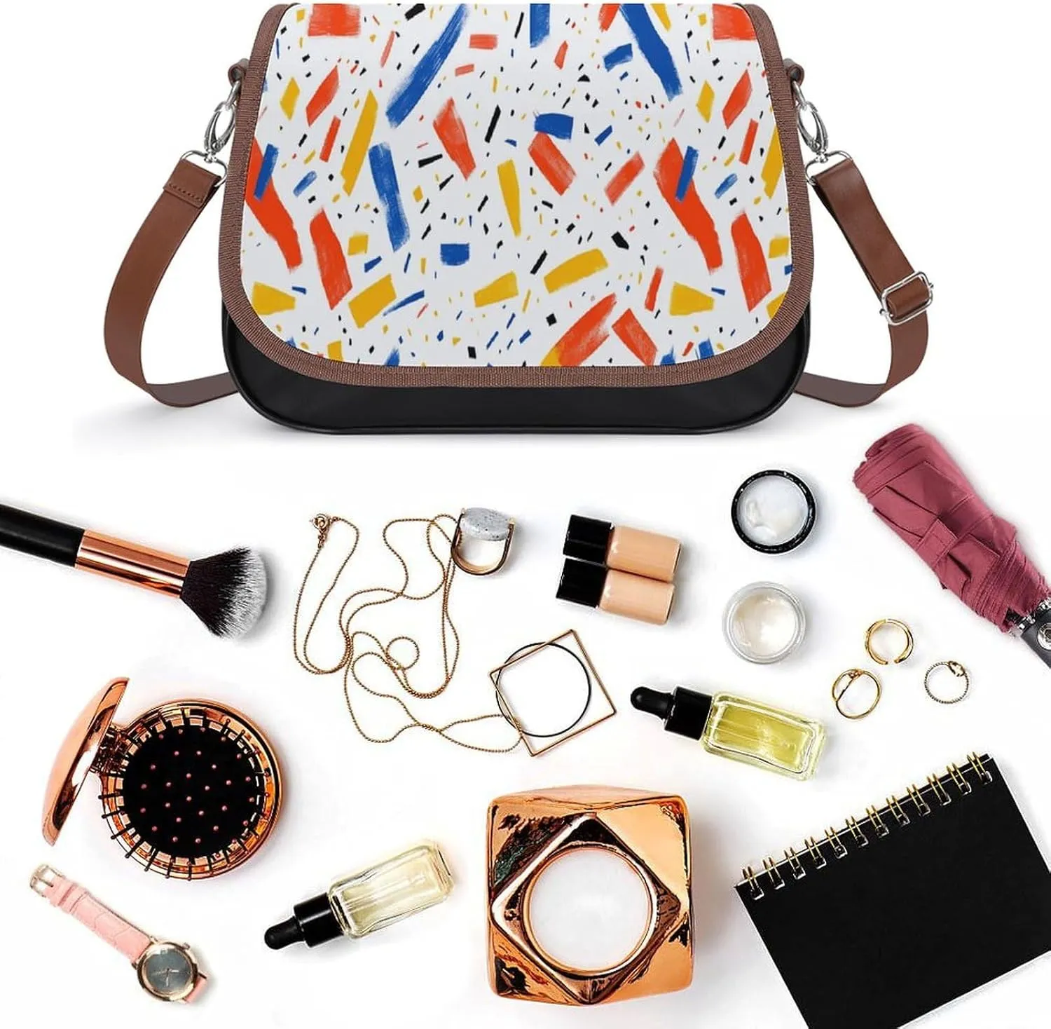 Wave Pattern Crossbody Bag Retro Leather Crossbody Bag,flapover Crossbody Bag,crossover Shoulder Bag with Adjustable Strap
