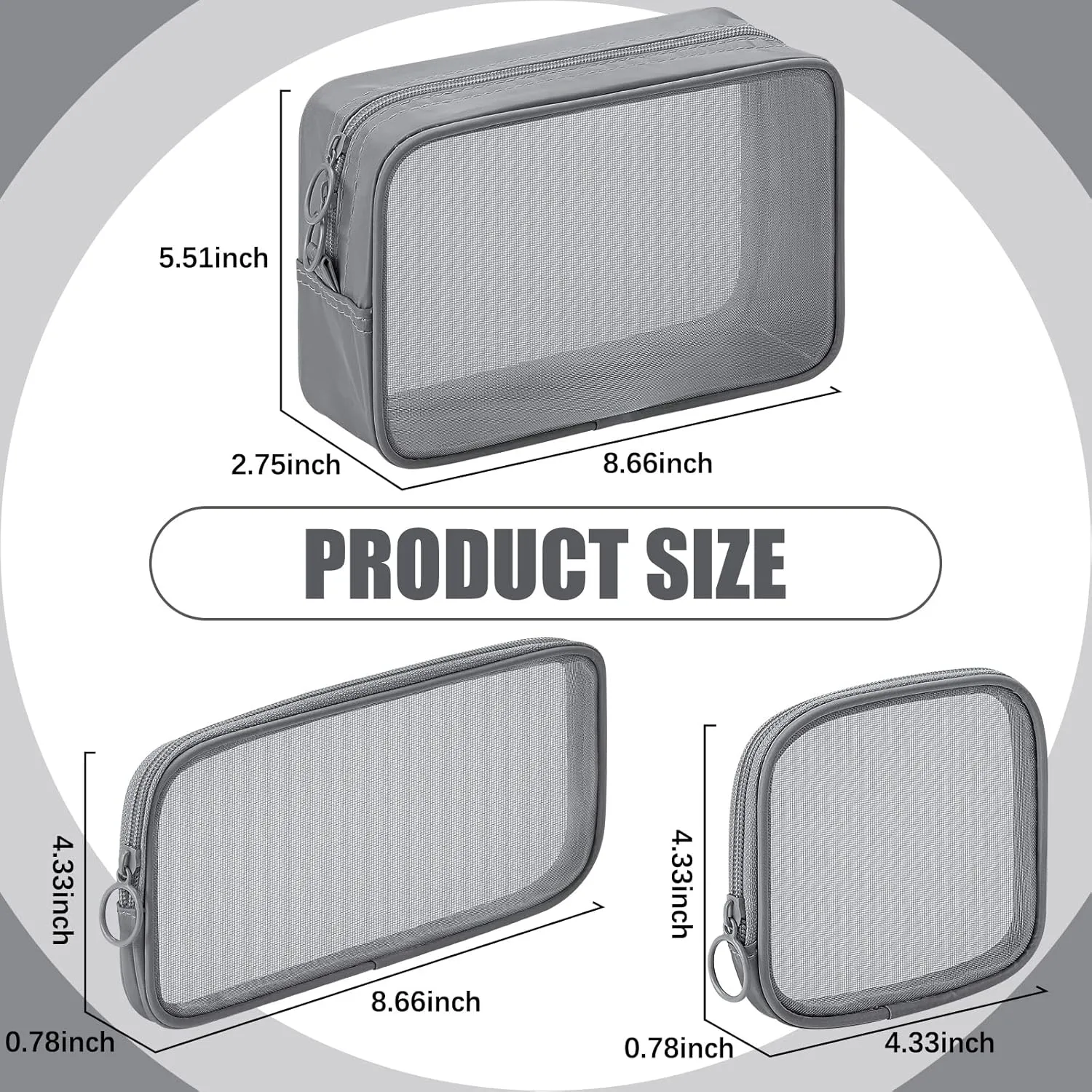 Weewooday 4 Pcs Mesh Makeup Bag Mesh Cosmetic Bag Travel Toiletry Pouch with Zipper Mini Makeup Cosmetic Purse for Daily Accessory(Small, Large, Medium,Gray)