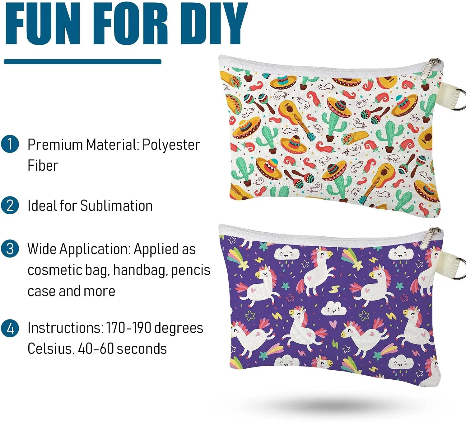 Weewooday Sublimation Blanks Cosmetic Bags Multipurpose DIY Heat Transfer Makeup Bags Toiletry Pouch Iron on Transfer Zipper Canvas Pencil Bag for Multi-functional School Travel DIY Craft