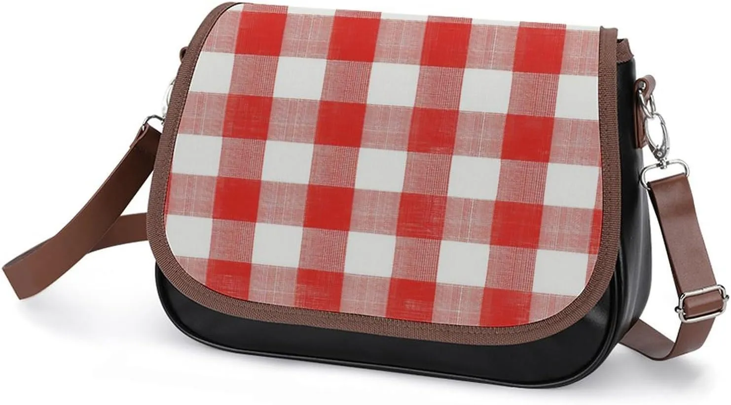 White Red Checked Pattern Crossbody Bag Leather Crossbody Bag