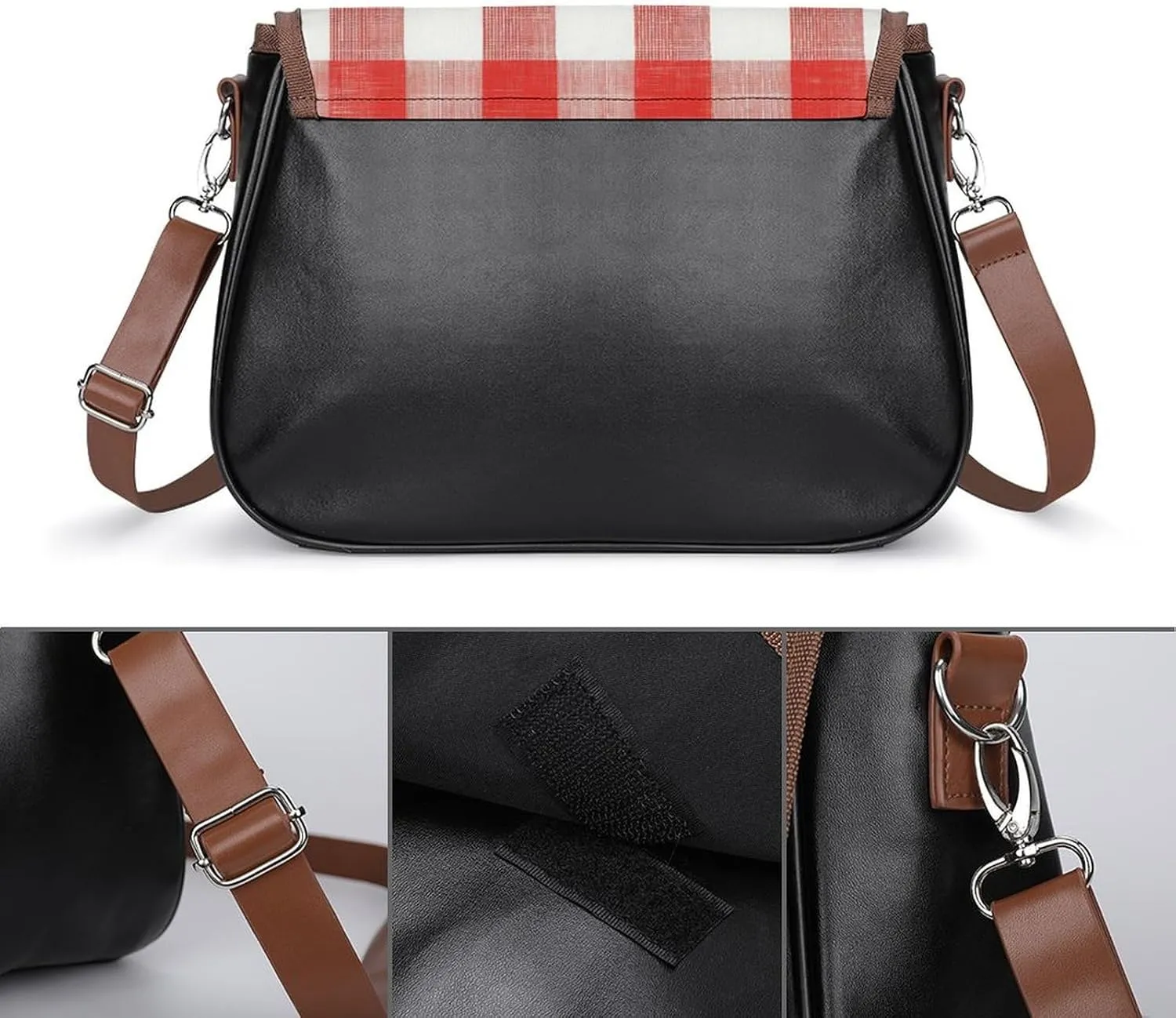 White Red Checked Pattern Crossbody Bag Leather Crossbody Bag