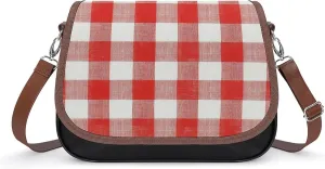 White Red Checked Pattern Crossbody Bag Leather Crossbody Bag