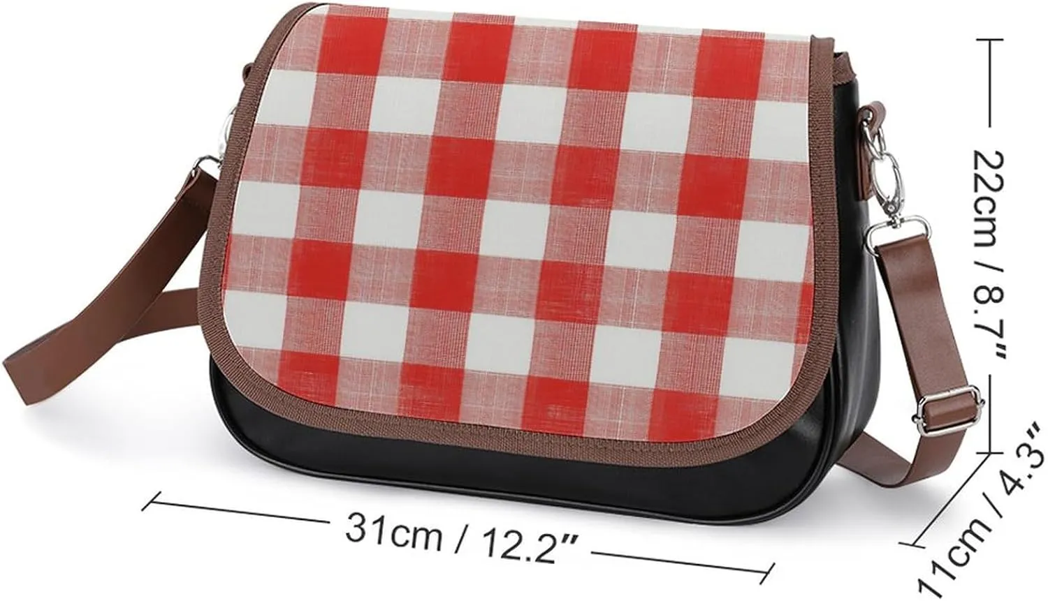 White Red Checked Pattern Crossbody Bag Leather Crossbody Bag