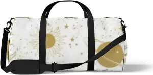 White Vintage Cute Sun Crescent Planets and Stars Sports Bag Tote Bag Waterproof Gym Bag with Shoulder Strap Zipper 2 Side Pockets for Men and Women, Travel and Storage Shoulder Bag.