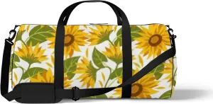 White White Background and Vintage Abstract Sunflower Sports Bag Tote Bag Waterproof Gym Bag with Shoulder Strap Zipper 2 Side Pockets for Men and Women, Travel and Storage Shoulder Bag.