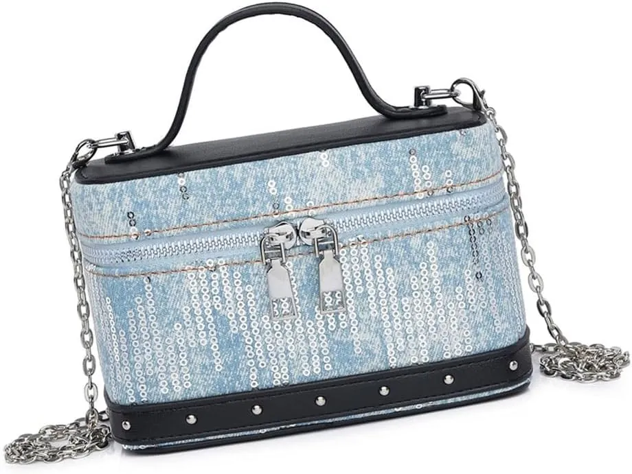Women Bag Square Box Crossbody Bag Korean Styles Shoulder Bag Top Handle Bag Denims Messengers Bag Shopping Dating Bag