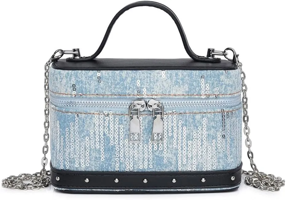 Women Bag Square Box Crossbody Bag Korean Styles Shoulder Bag Top Handle Bag Denims Messengers Bag Shopping Dating Bag