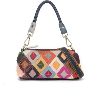 Women Colorful 3D Floral Shoulder Bag Genuine Leather Random Multicolour Patchwork Handbag Shopper Crossbody Satchels