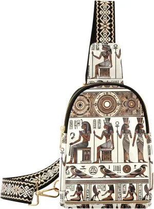 Women Crossbody Sling Backpack Egyptian-horus-ra-falcon Girl Chest Bag Daypack for Hiking Traveling