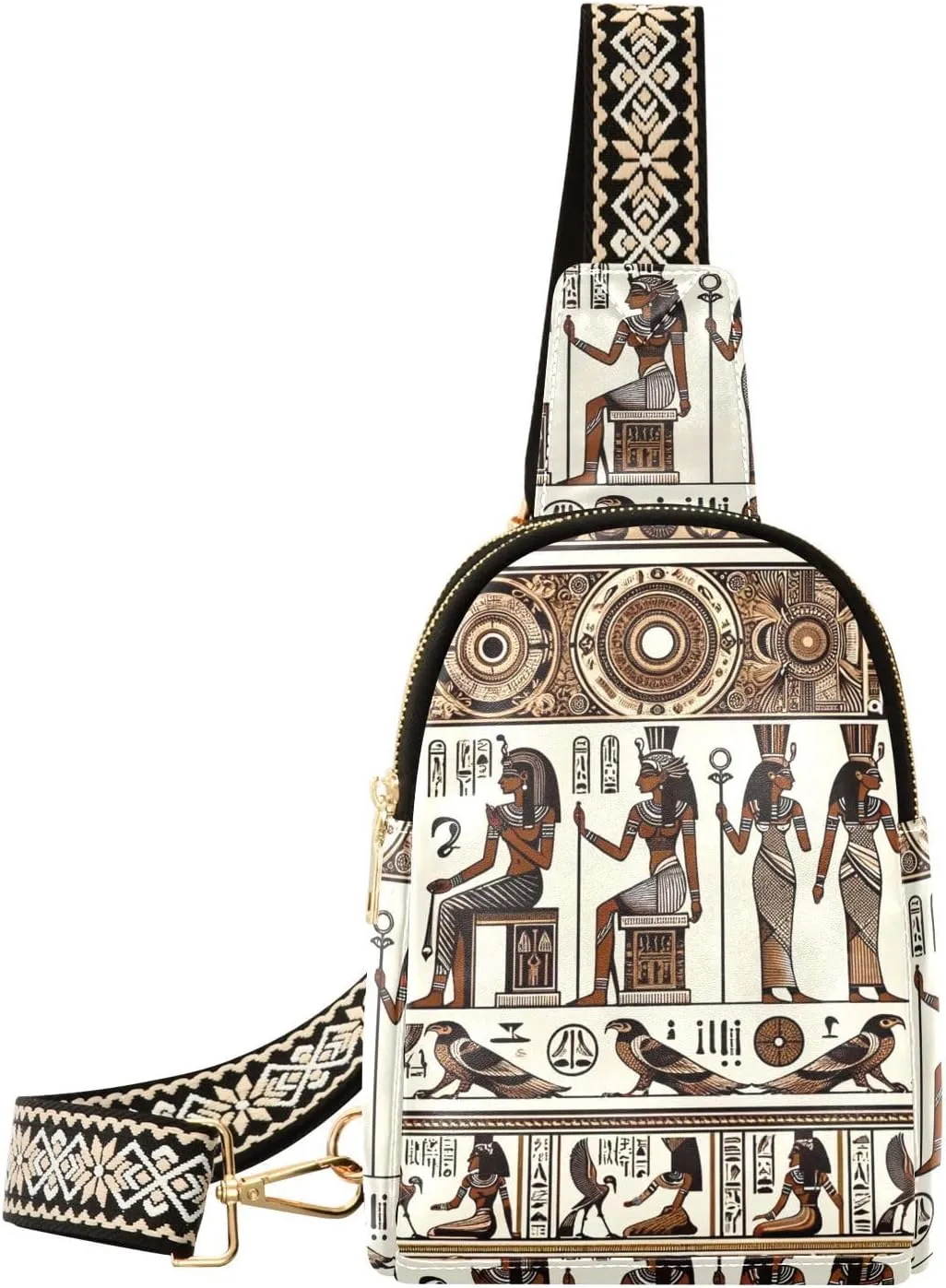 Women Crossbody Sling Backpack Egyptian-horus-ra-falcon Girl Chest Bag Daypack for Hiking Traveling