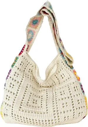 Women Knitted Shoulder Bag Crochet Tote Bag Large Capacity Fashionable Handbag Weaving Crossbody Purse Summer Beach
