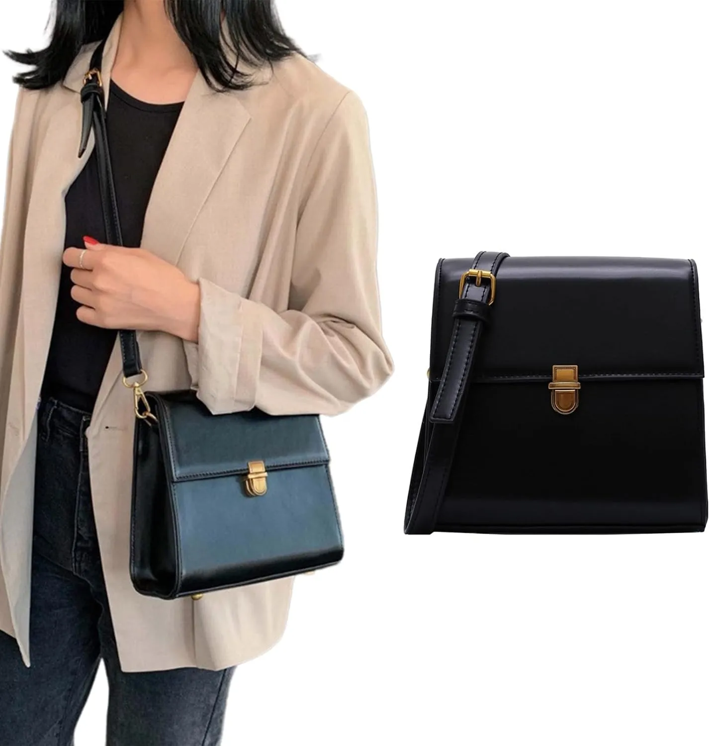 Women Square Bag PU Leather Shoulder Bag Fashion Crossbody Bag Simple Messenger Bag Korean Style Handbag and Purse