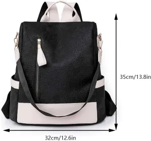 Women Zip Front PU Backpack Multi-purpose Shoulder Bag Vintage Backpack, Black, One Size