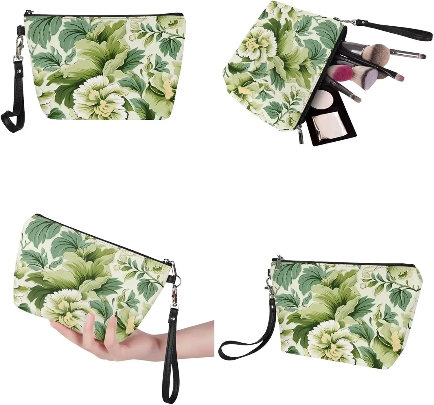 Womens Canvas Tote Bag and Cosmetic Bag 2 Piece Set Flower Print Multi Purpose Tote with External Pocket Top Zipper