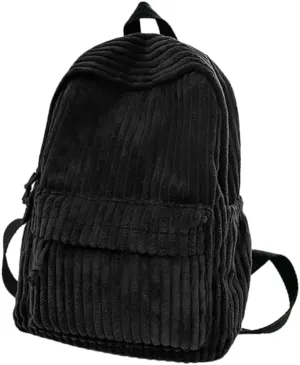 Women's Corduroy Backpack Shoulder Bag - Vintage Bookbag Shoulder Bag Mori Kei Aesthetic Large Capacity Travel Daily (black)