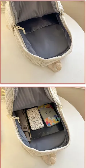 Women's Corduroy Backpack Shoulder Bag - Vintage Bookbag Shoulder Bag Mori Kei Aesthetic Large Capacity Travel Daily (White)
