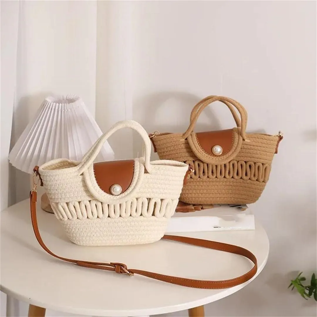 Women's Cotton Thread Crossbody Bag Hollow Woven Beach Vacation Fashionable Handbag For Beach Vacation