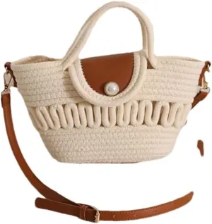 Women's Cotton Thread Crossbody Bag Hollow Woven Beach Vacation Fashionable Handbag For Beach Vacation