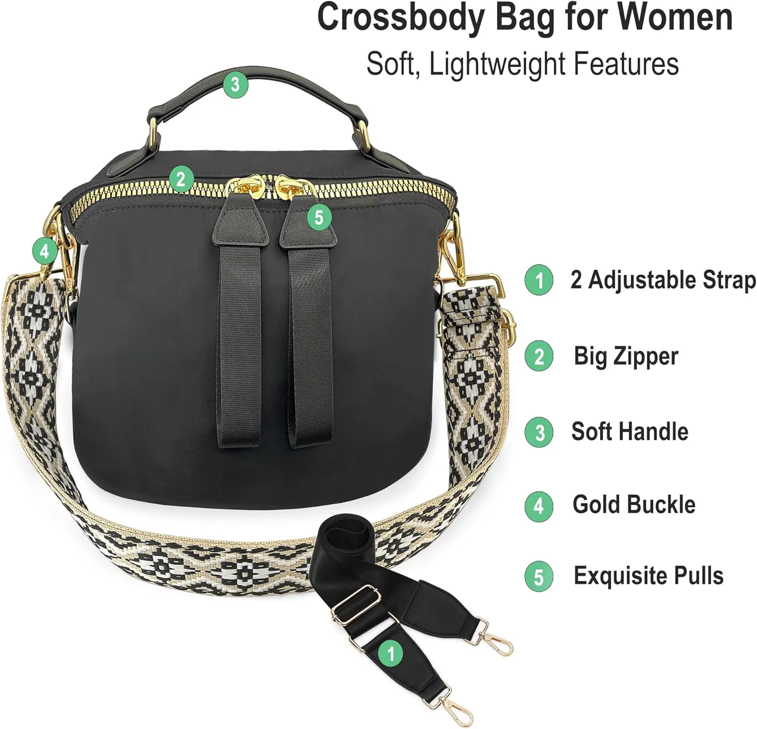 Women's Crossbody Bag - Soft Cloth Shoulder Bag, Lightweight Waterproof Purse, Stylish Slash-Proof Casual Bag