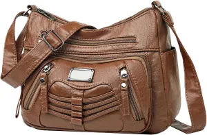 Womens Crossbody Bag Soft Leather Handbags Multi Pocket Satchel Waterproof Hobo Shoulder Bag Messenger Bag