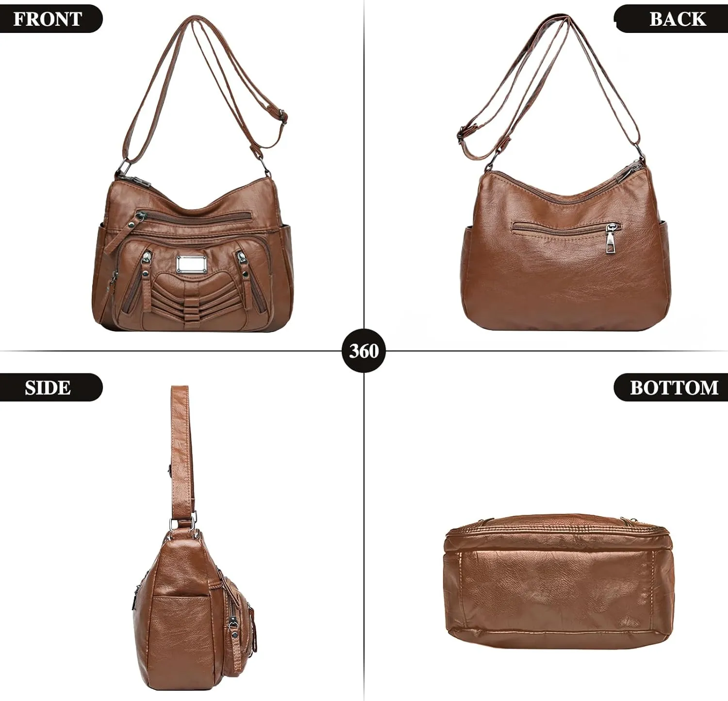 Womens Crossbody Bag Soft Leather Handbags Multi Pocket Satchel Waterproof Hobo Shoulder Bag Messenger Bag