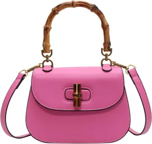 Women'S Leather Tote Handbags,Bamboo Shaped Top Handle Satchel Crossbody Bag Vintage Shoulder Bag