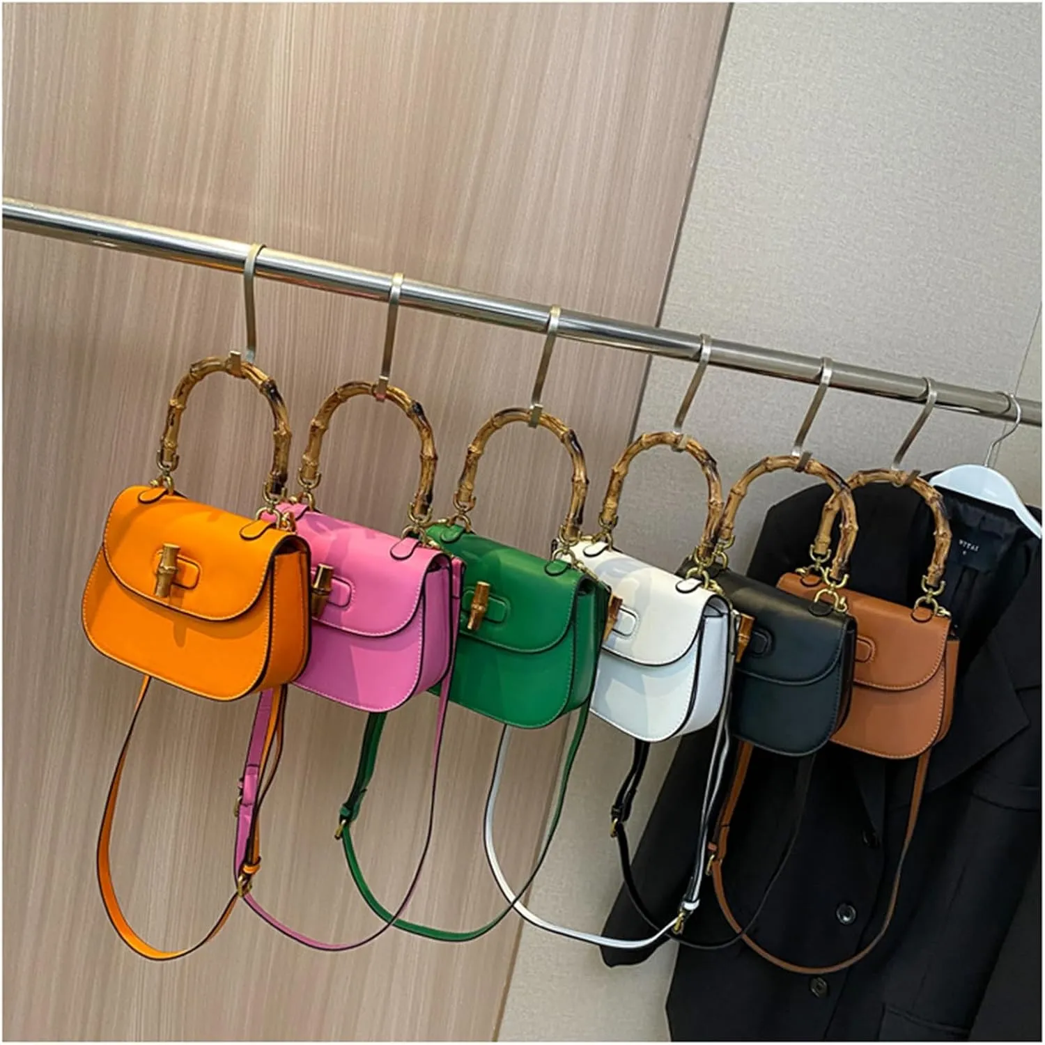Women'S Leather Tote Handbags,Bamboo Shaped Top Handle Satchel Crossbody Bag Vintage Shoulder Bag