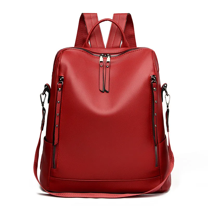 Women's Leather Trendy Large Backpack
