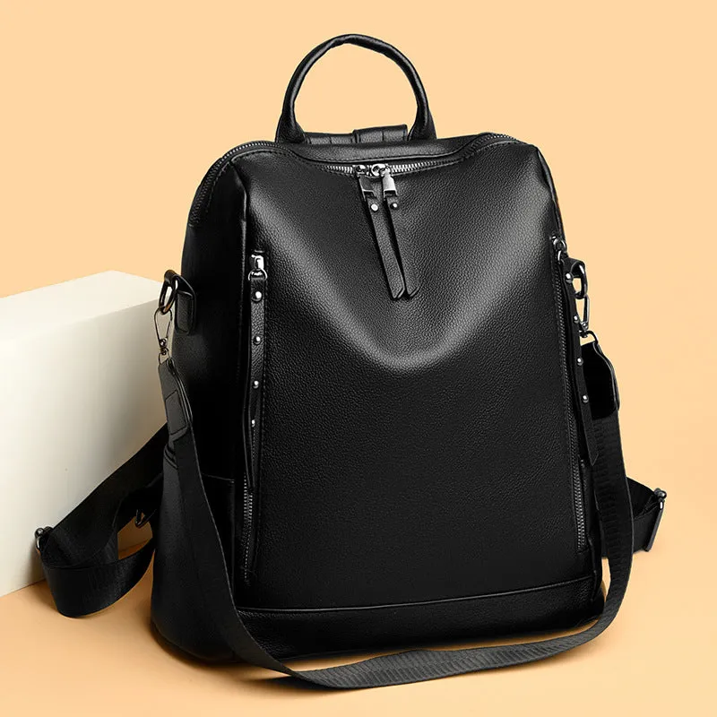 Women's Leather Trendy Large Backpack