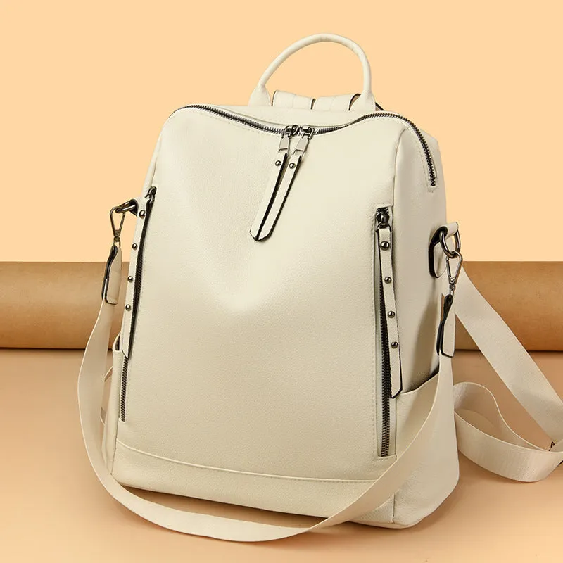 Women's Leather Trendy Large Backpack
