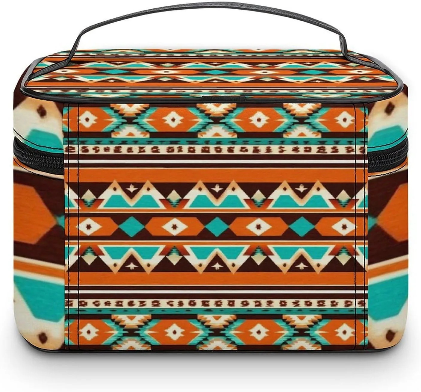 Women's Portable Makeup Bag, Travel Large Cosmetic Storage Case Tribal Navajo Indiana Western Southwest Ethnic Toiletry Organizer Bag with Zipper Pouch