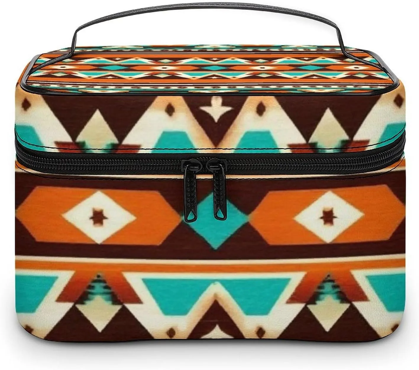 Women's Portable Makeup Bag, Travel Large Cosmetic Storage Case Tribal Navajo Indiana Western Southwest Ethnic Toiletry Organizer Bag with Zipper Pouch