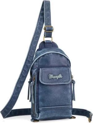 Wrangler Men's Sling Backpack Purse Crossbody Shoulder Bag with Adjustable Strap Vegan Leather Crossbody Bags for Men Women